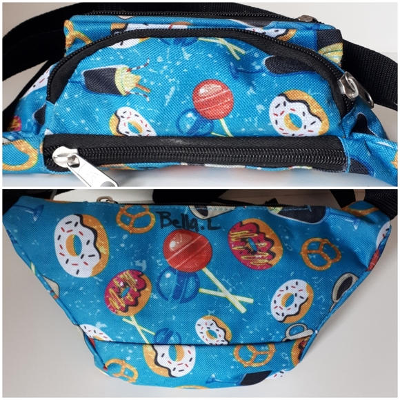 Everest Donuts Coffee Candy Print Blue Fanny Pack - Picture 7 of 11